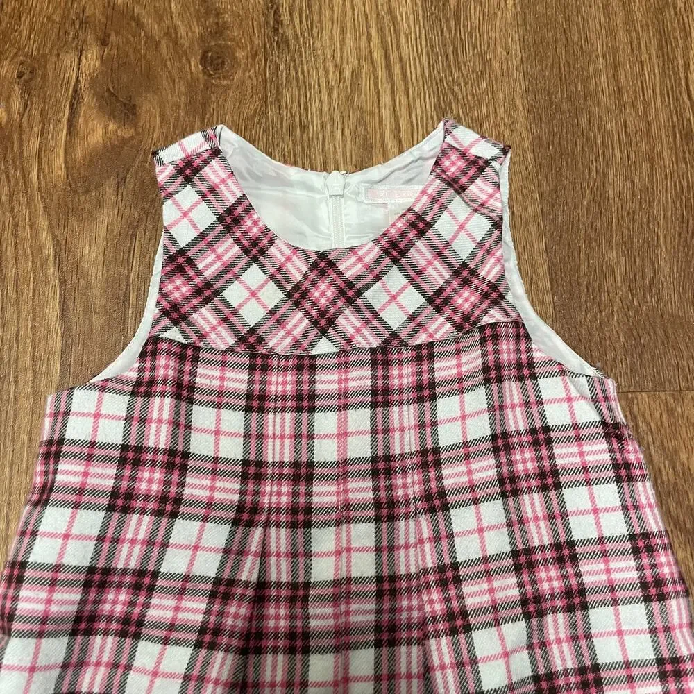 Janie & Jack Baby Girls Pink White Plaid Pleated Sleeveless Dress Size 12-18M